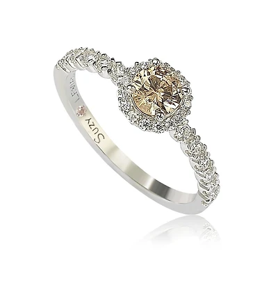 Suzy Levian Sterling Silver Cubic Zirconia Petite Brown Bridal Center Stone Ring