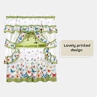 GoodGram Butterflies Prairie Complete 5 Piece Cottage Kitchen Curtain Set