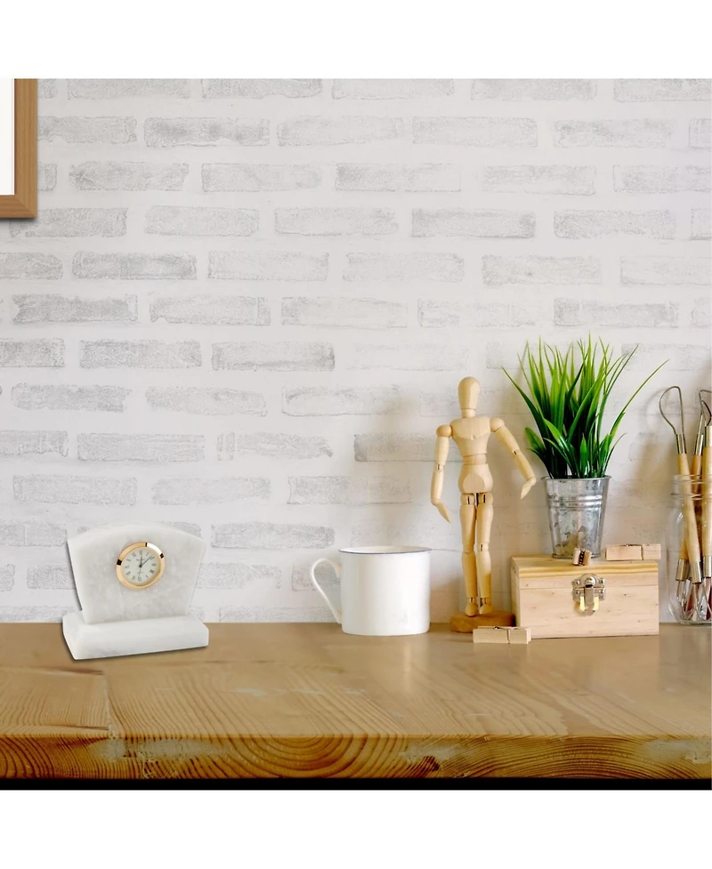 Bey-Berk Genuine Marble Desk Clock with Gold Accents