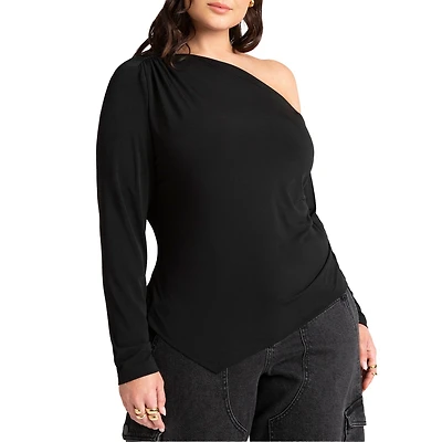 Eloquii Women's Plus Ruched One Shoulder Tee With Thumbhole Sleeve