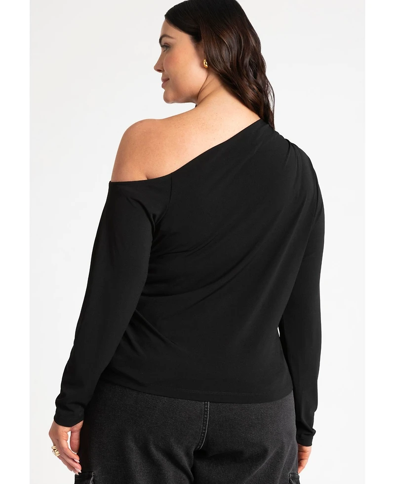 Eloquii Women's Plus Ruched One Shoulder Tee With Thumbhole Sleeve
