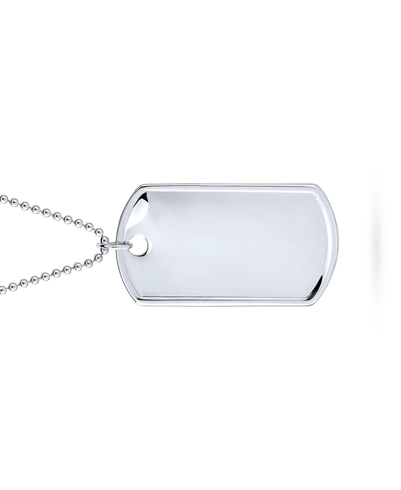 Bling Jewelry X-Large Army Military Dog Tag Pendant Necklace Sterling Silver Long Bead Ball Chain 24 Inch