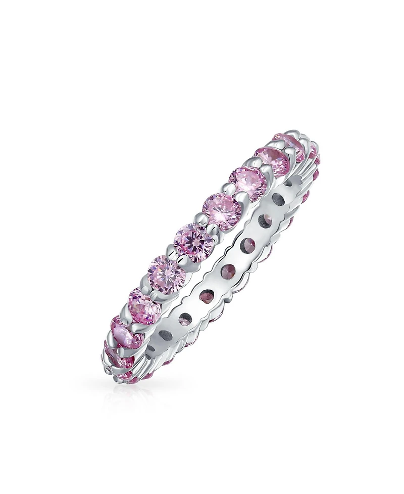 Bling Jewelry Cubic Zirconia Stackable Cz Eternity Thin 3MM Band Ring Sterling Silver