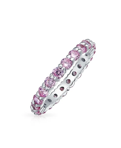 Bling Jewelry Cubic Zirconia Stackable Cz Eternity Thin 3MM Band Ring Sterling Silver