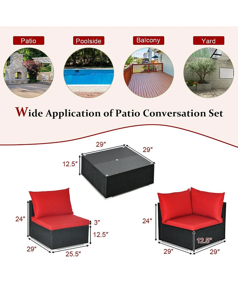 7 Pieces Sectional Wicker Furniture Sofa Set Conversation Sets with Tempered Glass Top