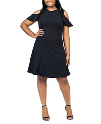 24seven Comfort Apparel Plus Ruffle Cold Shoulder A Line Dress