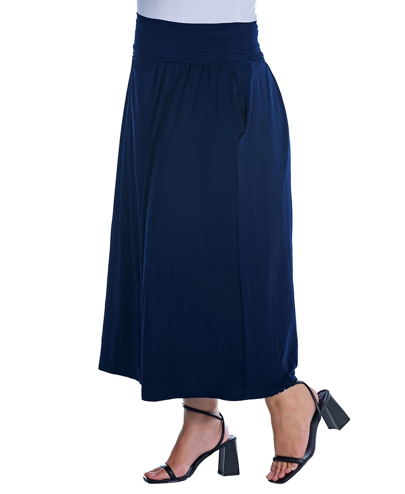 24seven Comfort Apparel Plus Foldover Maxi Skirt With Pockets