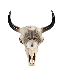 Fc Design 11"H Buffalo Skull with Wolf on The Front Taxidermy Animal Head Wall Plqaue Decor Home Decor Perfect Gift for House Warming, Holidays and Bi