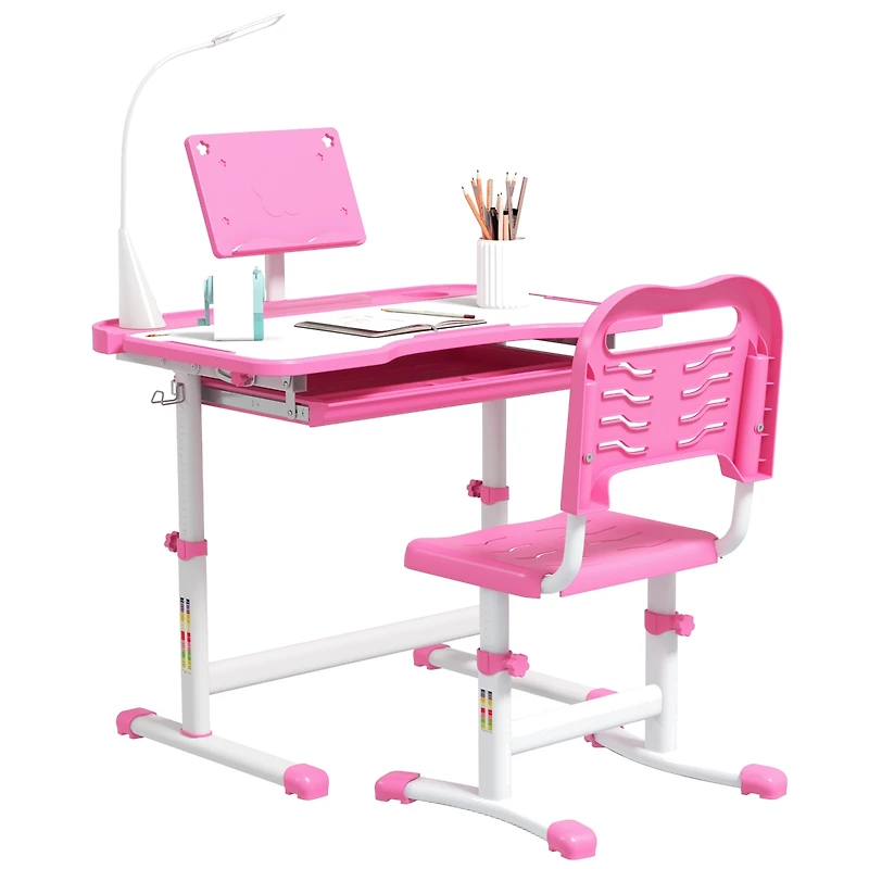 Qaba Functional Kids Desk and Chair Set Height Adjustable School Study Table