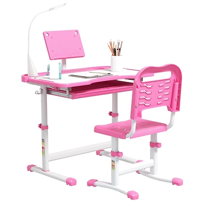 Qaba Functional Kids Desk and Chair Set Height Adjustable School Study Table