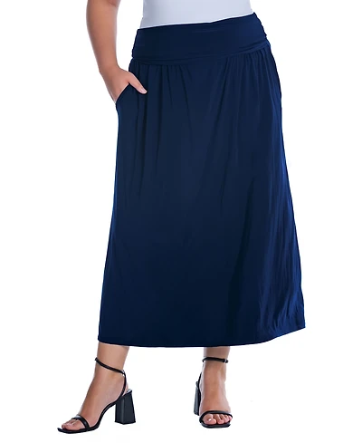 24seven Comfort Apparel Plus Foldover Maxi Skirt With Pockets