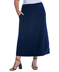 24seven Comfort Apparel Plus Foldover Maxi Skirt With Pockets