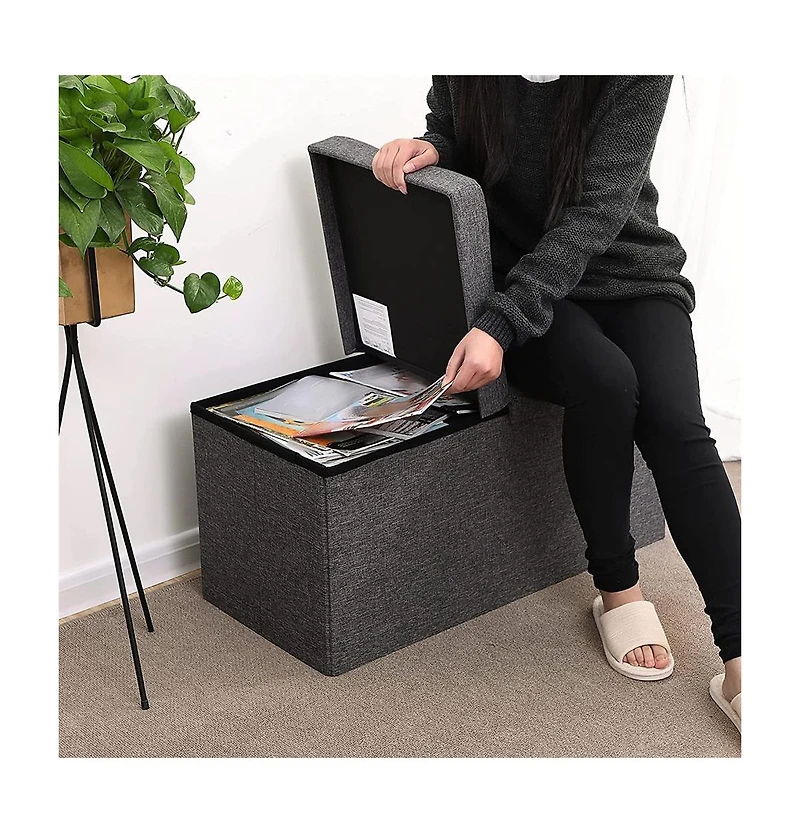 Slickblue 21.1-Gal Storage Ottoman Bench, Folding Storage Chest, Footstool with Flip-Up Lid, Padded Seat