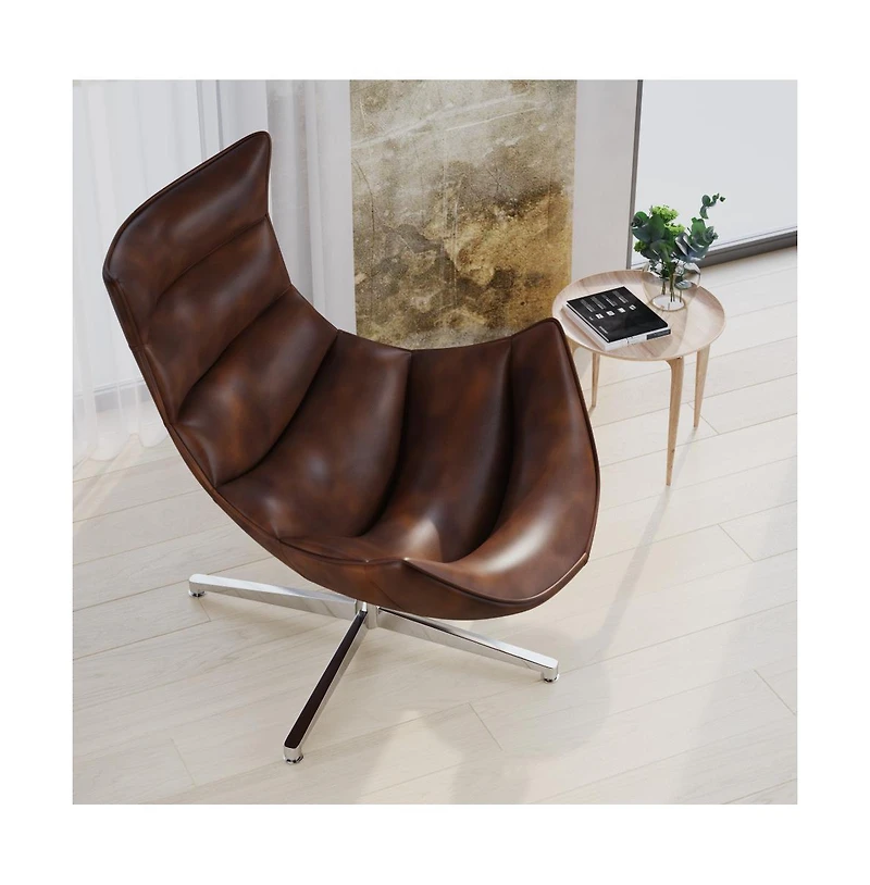 Merrick Lane Pavel Contoured Swivel Accent Chair With Crisscross Metal Base