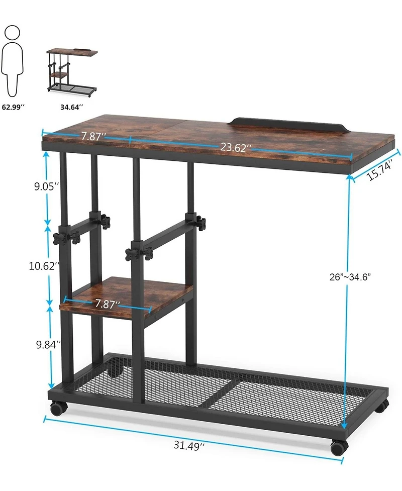 Tribesigns Height Adjustable C Table with Wheels, Mobile Couch Snack Side Table with Tiltable Drawing Board, Sofa Bedside Laptop Stand C Shaped Tv Tra