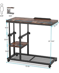 Tribesigns Height Adjustable C Table with Wheels, Mobile Couch Snack Side Table with Tiltable Drawing Board, Sofa Bedside Laptop Stand C Shaped Tv Tra