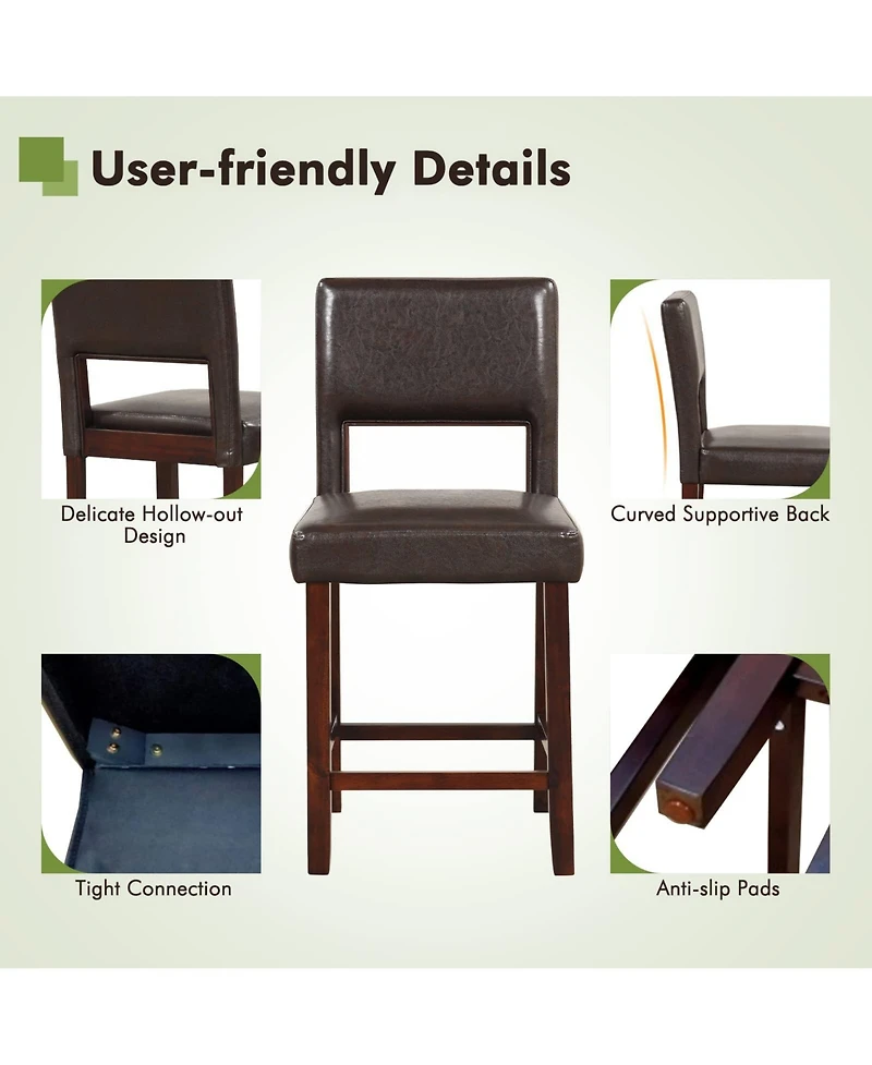 Sugift 2 Piece Bar Chair Set with Hollowed Back and Rubber Wood Legs