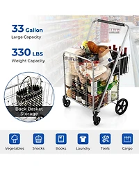 Inolait Folding Shopping Cart with Waterproof Liner Wheels and Basket