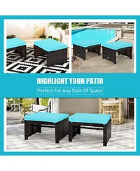 2 Pieces Patio Rattan Ottomans with Soft Cushion for and Garden