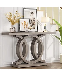 Tribesigns 55 inches Console Table with Geometric Base, Farmhouse Hallway Table, Wooden Entryway Vintage Sofa Unique Long Accent