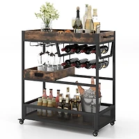 Sugift 3-Tier Industrial Buffet Serving Cart with Wine Rack