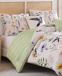 Bebejan Fresh Cut Flowers Bedding 200 Thread Count 100% Cotton Sateen 5 Piece Reversible Queen Comforter Set