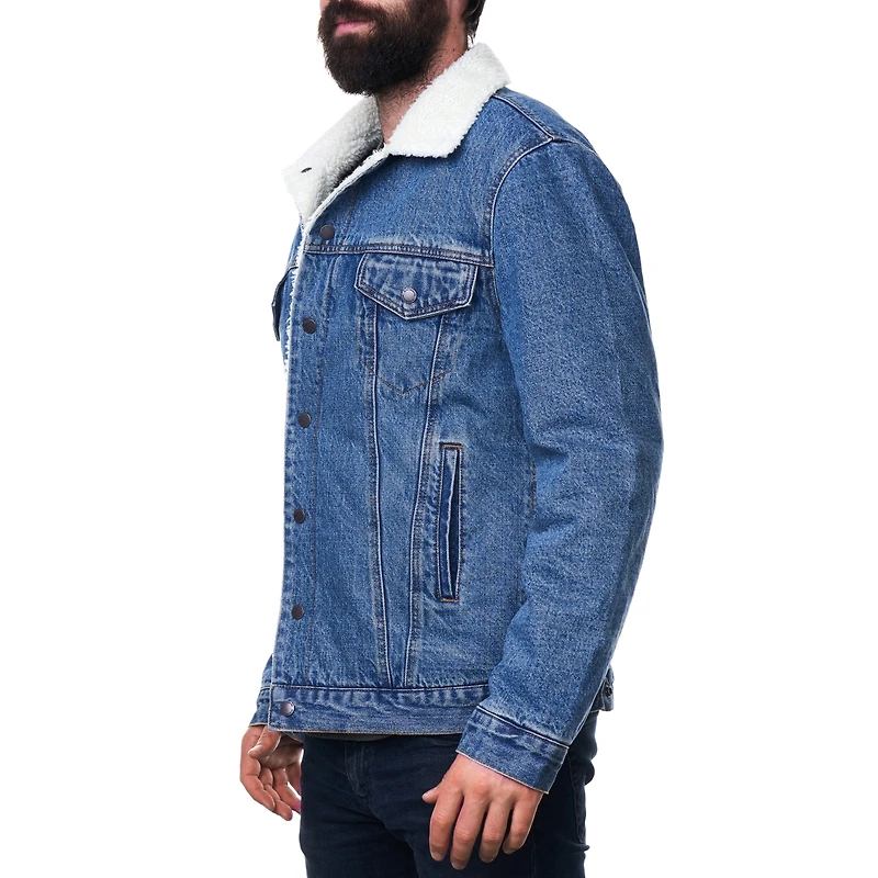 Alpine Swiss Men's Sherpa Lined Denim Jacket Classic Button Up Jean Trucker Coat