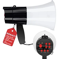5 Core Megaphone Portable 30W BullhornSiren w Led Adjustable Volume Bull Horn Loudspeaker 800 Yard Range 148 Led