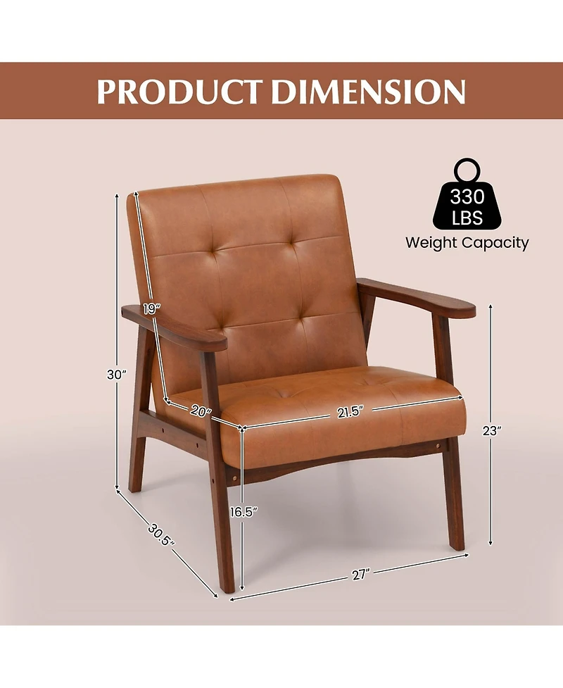 Mid Century Accent Chair Tufted Reading Armchair Solid Rubber Wood