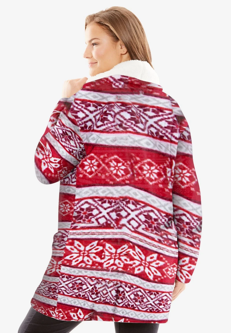 Dreams & Co. Plus Sherpa Lined Collar Microfleece Bed Jacket