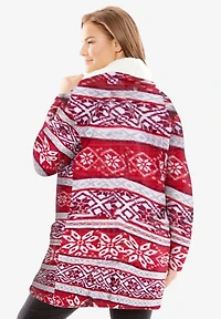 Dreams & Co. Plus Sherpa Lined Collar Microfleece Bed Jacket
