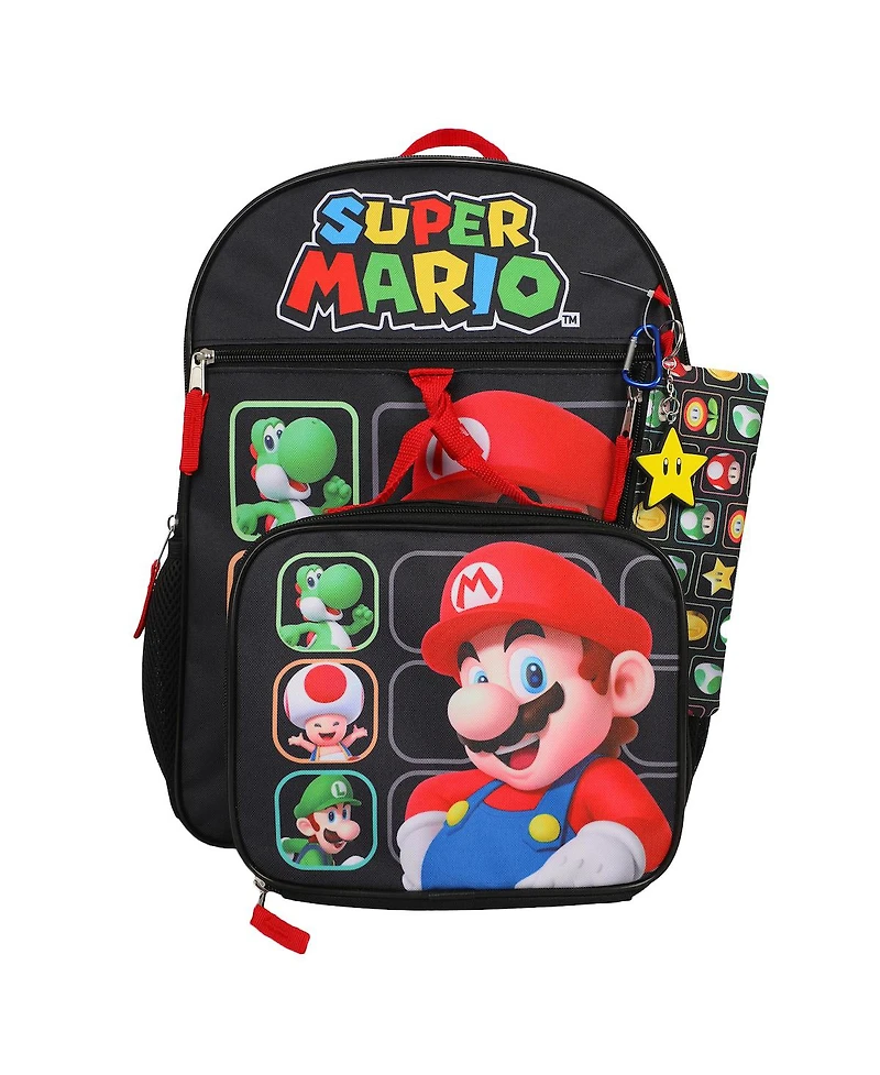 Super Mario Bros Character Grid 16" Youth 5-Piece Backpack Set