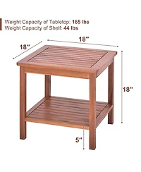 Costway Patio Acacia Wood Side Table 2-Tier Square End Table Porch Poolside