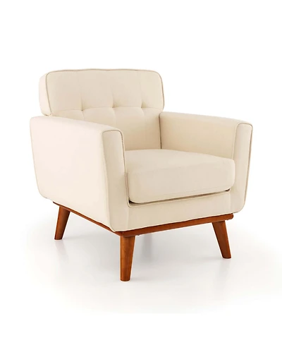 Modern Accent Chair Upholstered Linen Fabric Armchair with Removable Cushion
