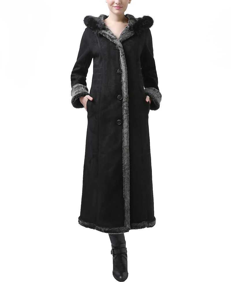 Bgsd Women's Gianna Hooded Faux Shearling Long Coat