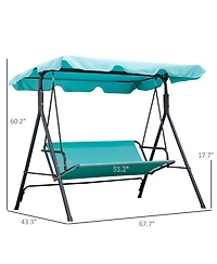 Outsunny Patio Porch Swing Chair with Adjustable Canopy, Seats 3 Adults, Steel Frame, Armrests, Green