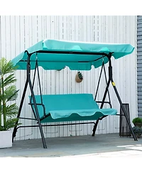 Outsunny Patio Porch Swing Chair with Adjustable Canopy, Seats 3 Adults, Steel Frame, Armrests, Green