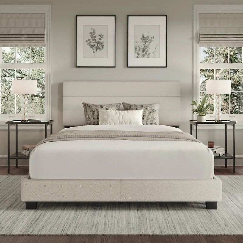 Sicily Linen Upholstered Platform Bed Frame with Adjustable Headboard - Boyd Sleep