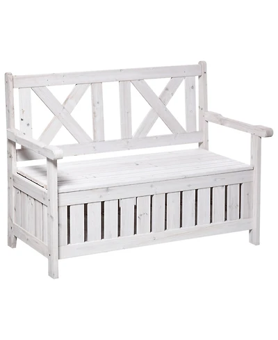 Outsunny 2-Person Backyard Patio Bench with Louvered Side Panels & Wood Build, White