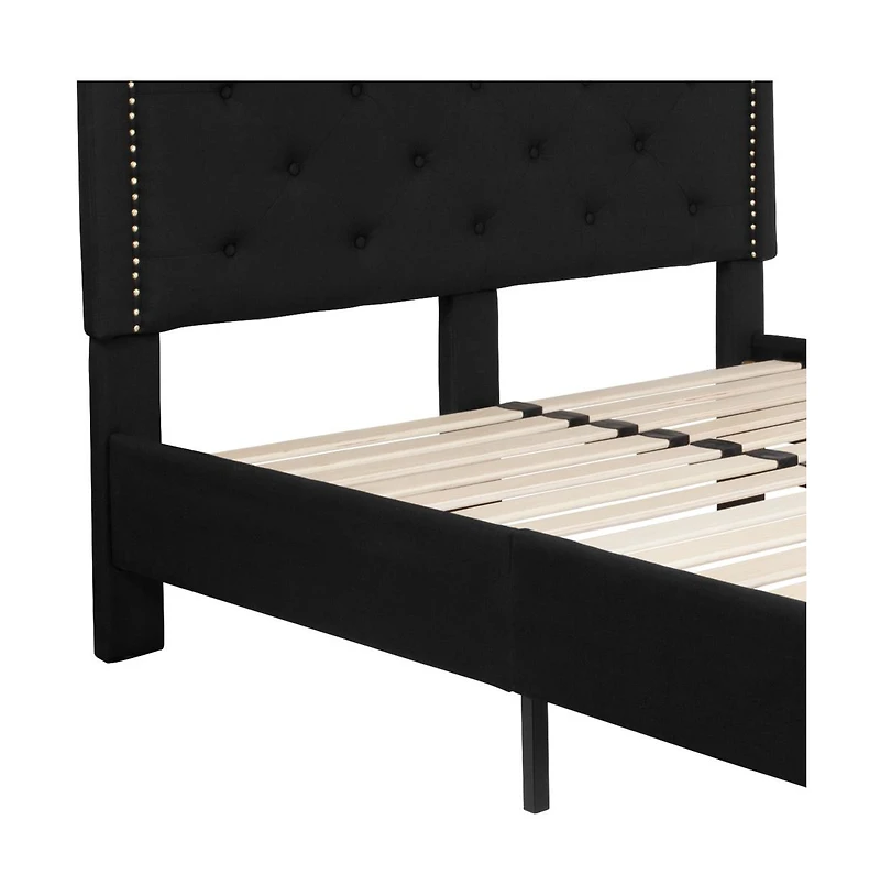 Merrick Lane Provence Platform Bed With Slatted Support Contemporary Tufted Upholstery With Accent Nail Trim