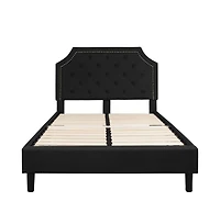 Merrick Lane Provence Platform Bed With Slatted Support Contemporary Tufted Upholstery With Accent Nail Trim