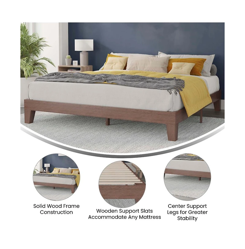 Merrick Lane Eduardo Platform Bed Frame, Solid Wood Platform Bed Frame With Slatted Support