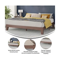 Merrick Lane Eduardo Platform Bed Frame, Solid Wood Platform Bed Frame With Slatted Support