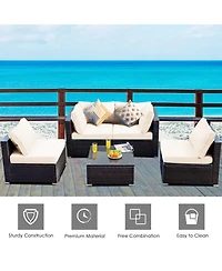Vebreda 5 Pieces Cushioned Patio Rattan Furniture Set with Glass Table