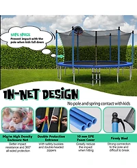 Outdoor Recreational Trampoline with Ladder and Enclosure Net-12 ft