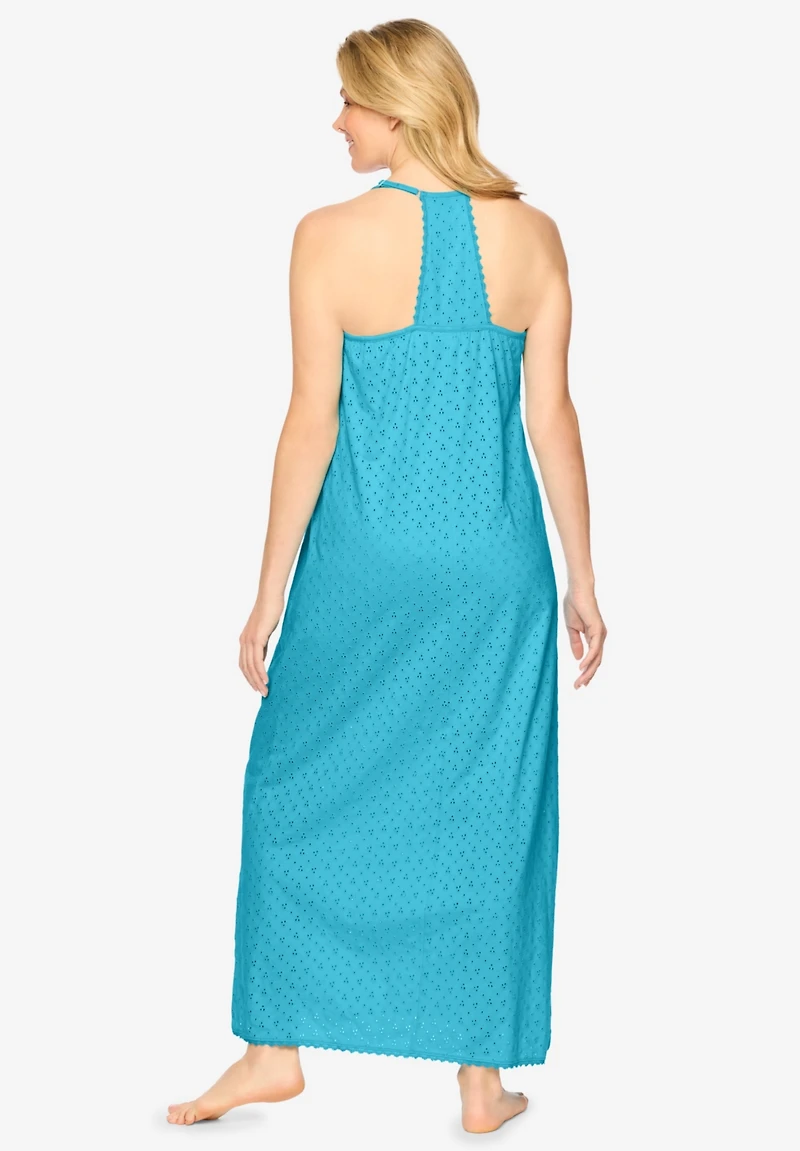 Dreams & Co. Women's Breezy Eyelet Knit Long Nightgown