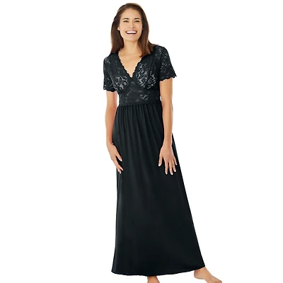Amoureuse Women's Plus Long Lace Top Stretch Knit Gown