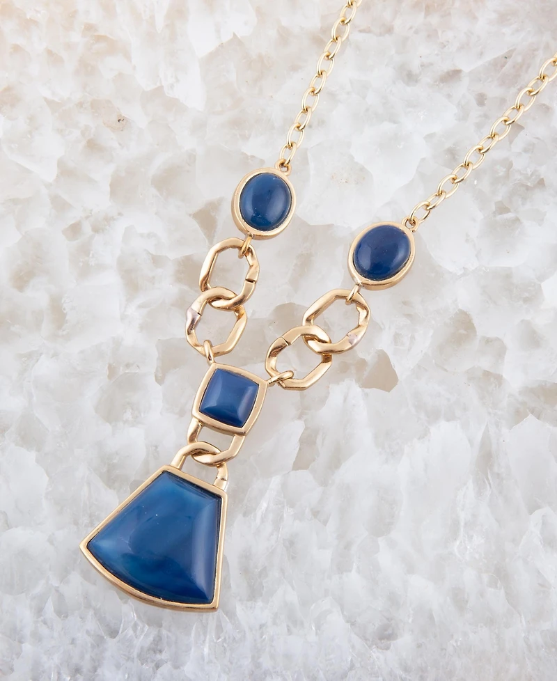 Barse Athena Genuine Blue Agate Abstract Statement Necklace