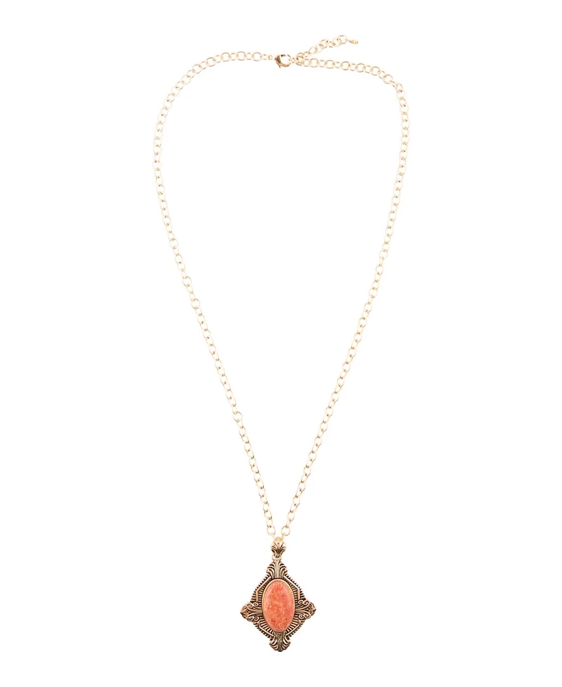 Barse Valerie Genuine Orange Sponge Coral Oval Pendant Necklace