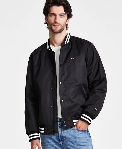 Champion Men's Classic Logo Striped-Trim Varsity Jacket